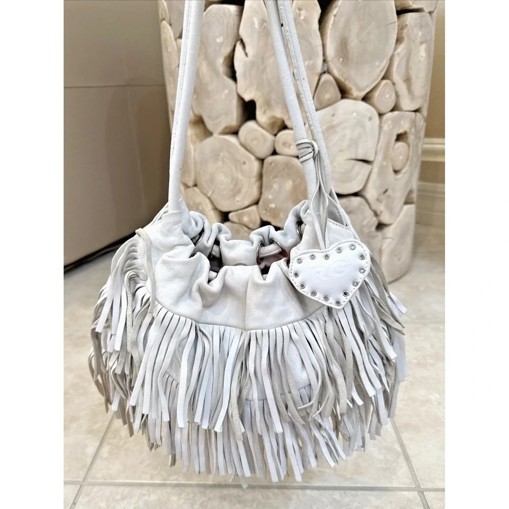 Roberta Gandolfi Handbag Italy Leather White Fringe Shoulder Bag Western Boho